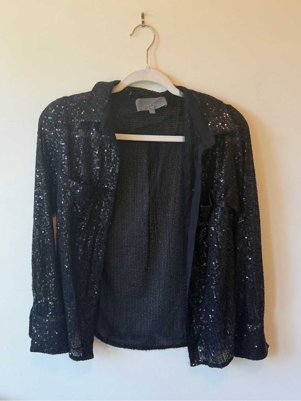 Anthropologie Black Sequined Button-Down Shirt